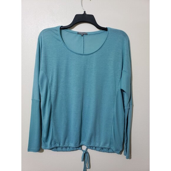 Retro-ology blue, long sleeve, tie hem, split back, lightweight sweater, size L - Picture 1 of 10